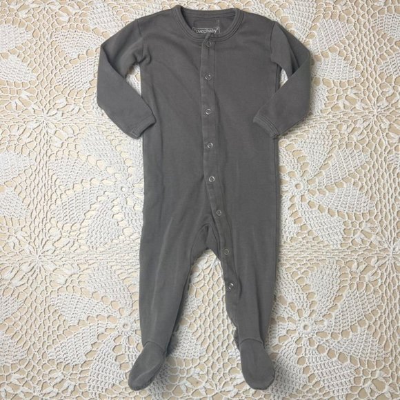 L'oved Baby 6-9 Months Gray Brown Organic Cotton Footie Sleeper - Picture 1 of 4